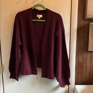 Open-Front Deep Plum Knit Cardigan